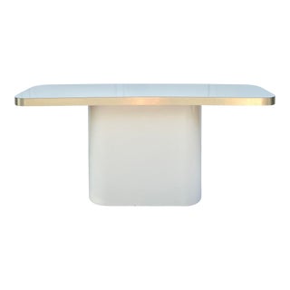 80's Postmodern Ivory Console Table With Gold Trim For Sale