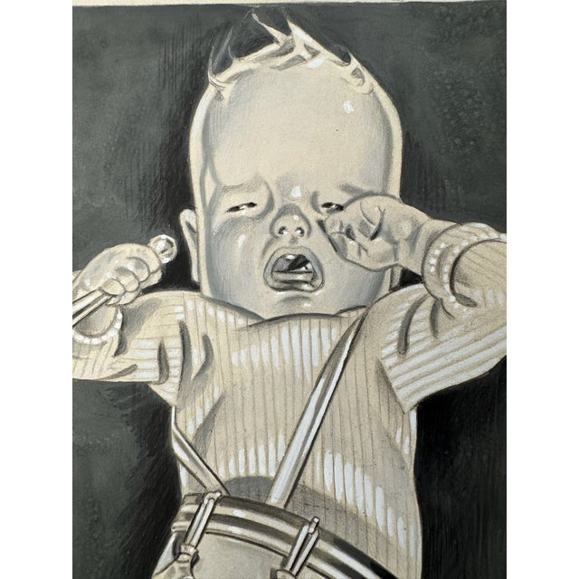 Original graphite pencil drawing by American artist and illustrator Theodore E. Schrock (1879–1952), depicting a crying...