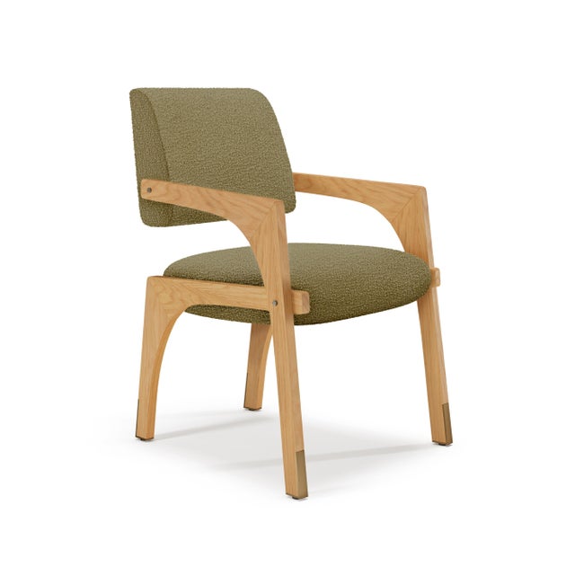 Arches Dining Chair in Light Olive Green Bouclé and Oak from Insidherland For Sale - Image 4 of 4