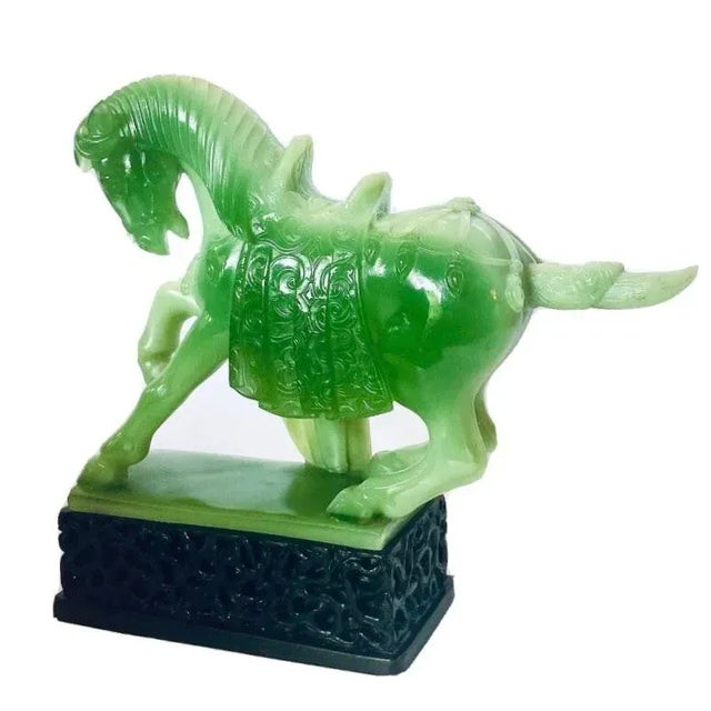 Plastic 1960s Gino Ruggeri for Wony, Italy Decorative Carved Faux Green Jade Chinese War Horse Figurine For Sale - Image 7 of 7