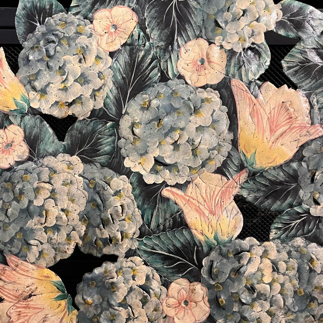 Blue Vintage Metal Toleware Hand Painted and Signed Blue Hydrangea Fireplace Screen / Dummy Board For Sale - Image 8 of 12