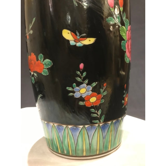 Japanese Vintage Large Chinoiserie Asian Vase Famille Bird Flower Butterfly For Sale - Image 3 of 12