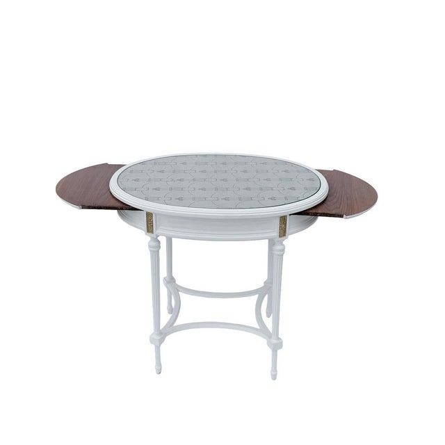 Mid-Century Louis XVI Style Oval Table with Glass Top and Pull-Out Leaves, 1940s For Sale - Image 10 of 13