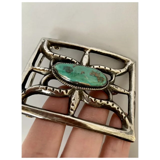 Late 20th Century Late 20th Century Sterling Sandcast and Turquoise Buckle For Sale - Image 5 of 8