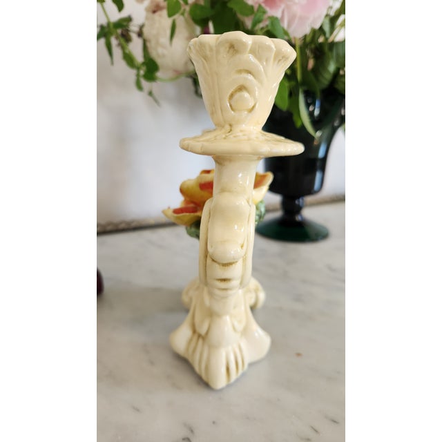 Pair of Vintage Ivory Ceramic Rose Double Candle Holders For Sale - Image 14 of 18