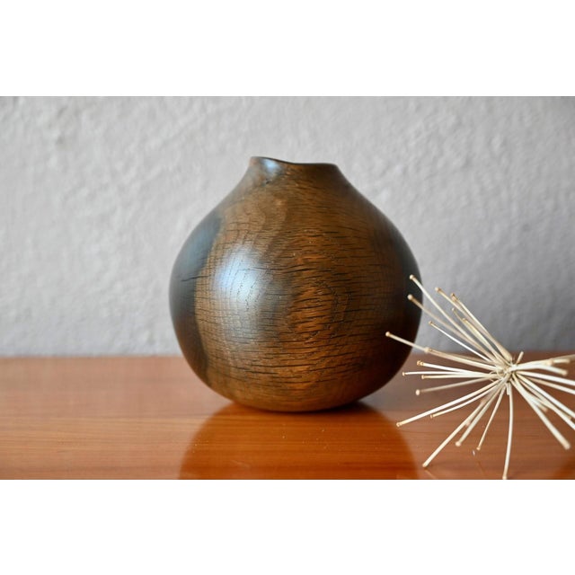 Vintage Scandinavian Turned Wooden Vase in Hazelnut Wood, Denmark, 1970s For Sale - Image 6 of 6