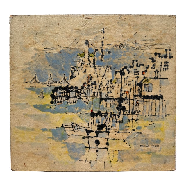 Viking Leon Abstract Art of San Francisco on Cork Board, Mid 20th Century For Sale