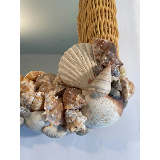 1980s Vintage Small Wicker Mirror With Seashell Embellishments For Sale - Image 10 of 12