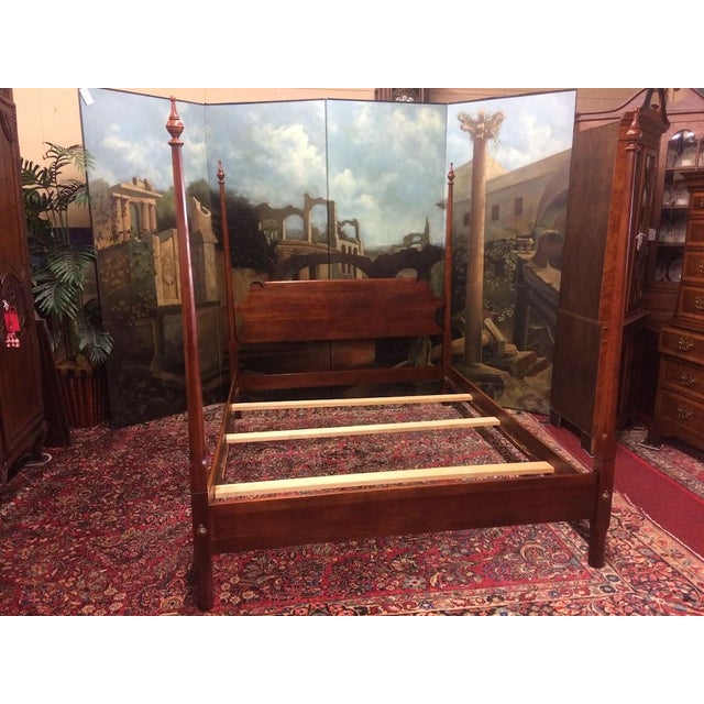Wood Queen Poster Bed, Pencil Poster Bed, Statton Furniture For Sale - Image 7 of 10