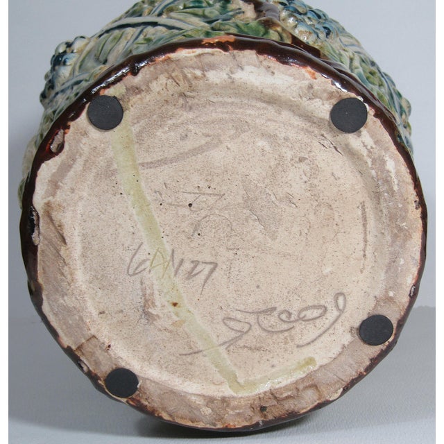 Vintage French Country Majolica-Style Grape Vine Pottery Vase For Sale - Image 11 of 12