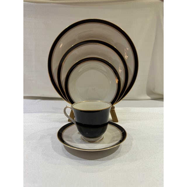 Contemporary 1990s Noritake Ivory China Model 7274 Ivory & Ebony, Made in Japan - 11 Place Settings- 62 Pieces For Sale - Image 3 of 9