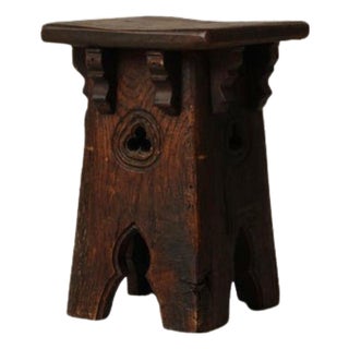 19th Century French Oak Neo Gothic Stool For Sale