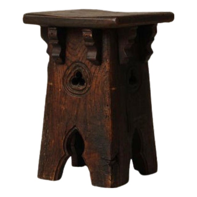 19th Century French Oak Neo Gothic Stool For Sale