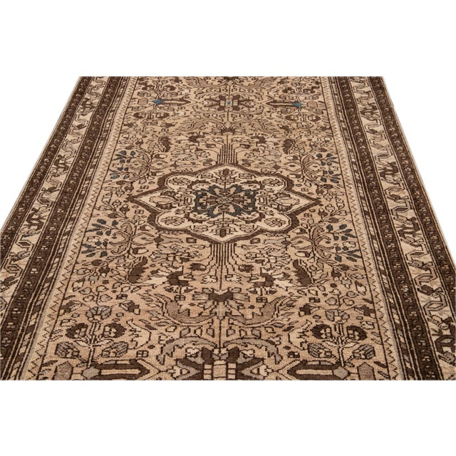 Persian 1960s Vintage Persian Distressed Brown Handmade All-Over Wool Runner For Sale - Image 3 of 8