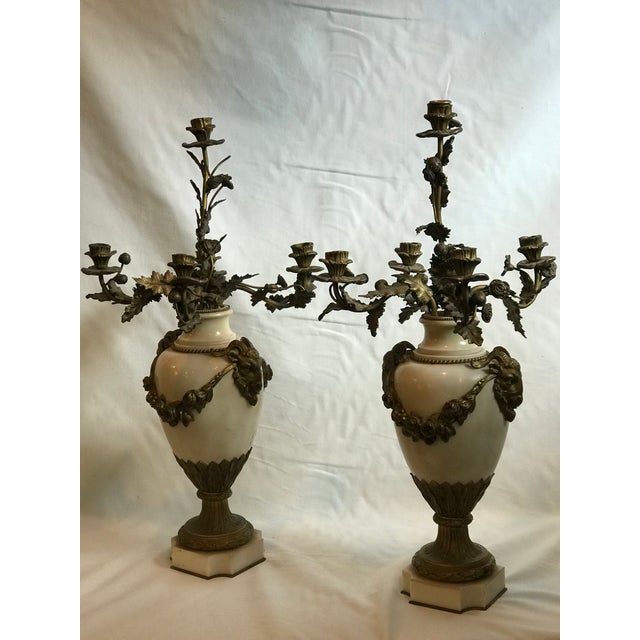 Pair of gorgeous nineteenth century candelabras. Featuring magnificent ormolu rams on either side with amazing detail....
