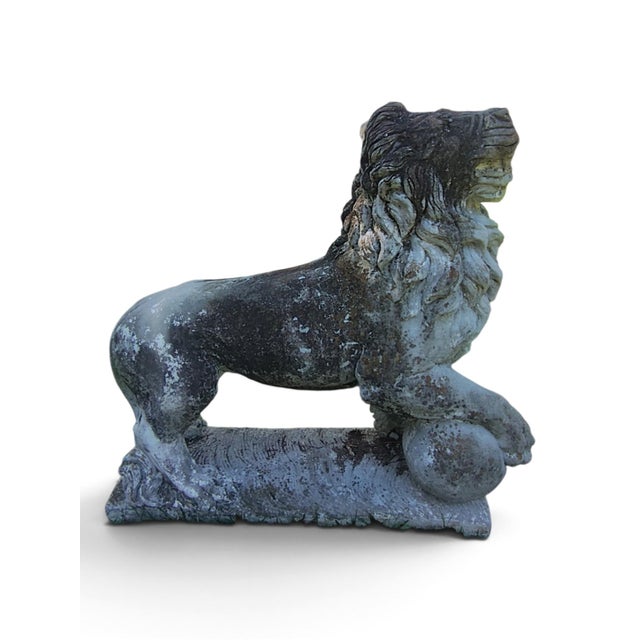 Classical Roman “Monumental Mid-Century Medici Lion Garden Statues – Pair” For Sale - Image 3 of 5