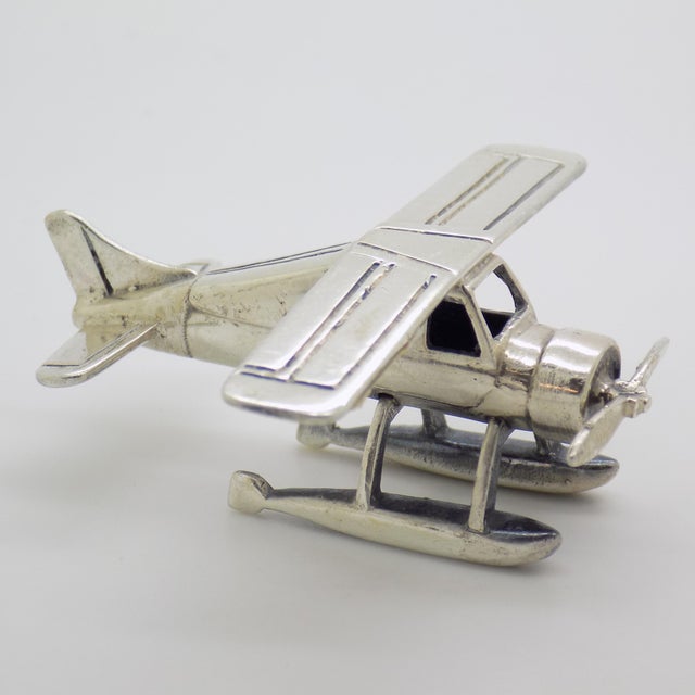Vintage Italian Handmade Silver Floatplane Seaplane Figurine, Tuscany, Italy, 1980s For Sale - Image 4 of 14