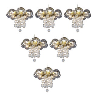 Czech Brass and Glass Chandeliers, 1960s, Set of 6 For Sale