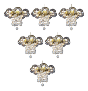 Czech Brass and Glass Chandeliers, 1960s, Set of 6