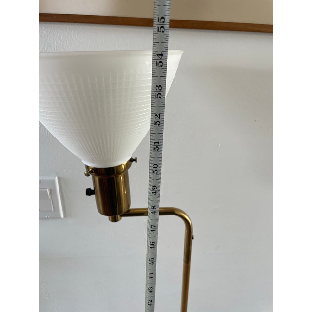 Metal Late 20th Century Brass Library Floor Lamp With Milk Glass Shade For Sale - Image 7 of 10