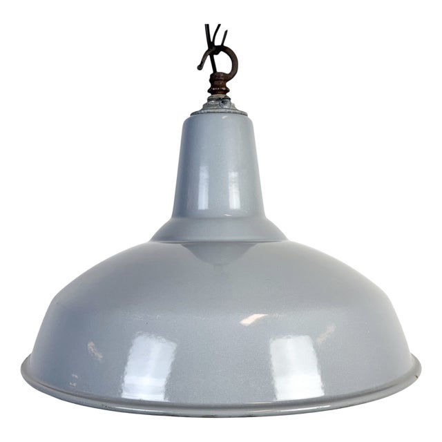 Industrial British Grey Enamel Factory Pendant Lamp from Benjamin Electric Manufacturing Company, 1960s For Sale