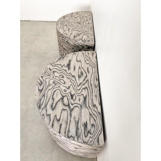 Gray Vintage Postmodern Semicircle Halfmoon Nightstands in Ettore Sottsass Veneer by Alpi 70s 80s For Sale - Image 8 of 11