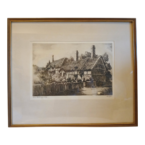 Cecil Forbes for Dickens' Old Curiosity Shop Anne Hathaway's Cottage Etching, Signed