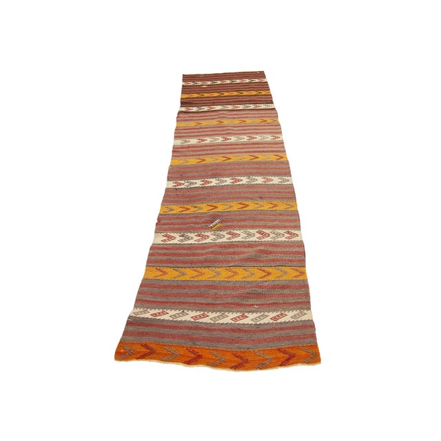 Vintage handwoven decorative kilim runner from Denizli region of Turkey. Approximately 45-55 years old. In very good...