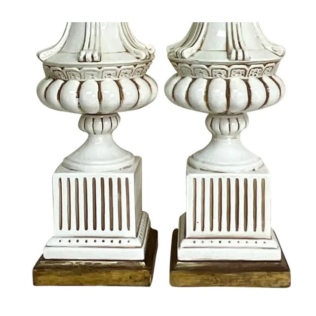 Vintage Italian Neoclassical Glazed Ceramic Urn Table Lamps – A Pair For Sale In West Palm - Image 6 of 12