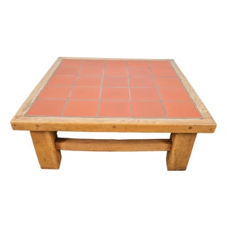 Brutalist Oak Coffee Table with Terracotta Tiles, 1950s For Sale