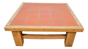 Brutalist Oak Coffee Table with Terracotta Tiles, 1950s