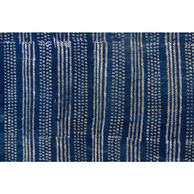 1970s Linear Rhythms Indigo Mud Cloth Throw For Sale - Image 5 of 6