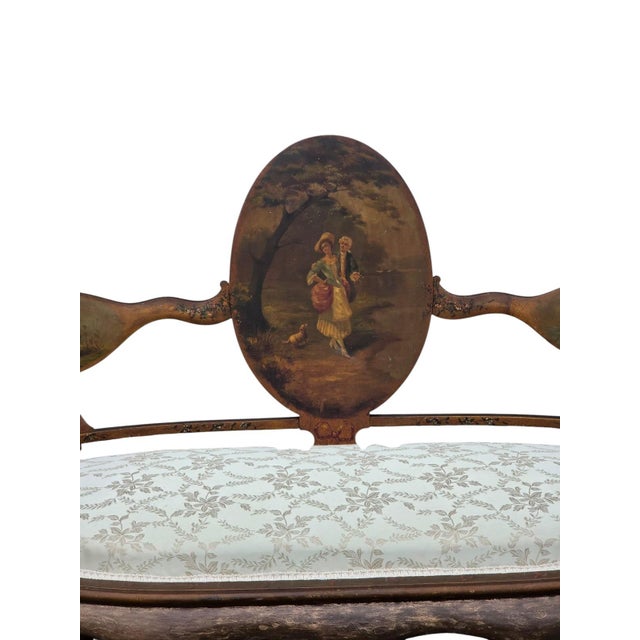 19th Century French Louis XV Style Hand-Painted Romantic Settee / Loveseat For Sale - Image 14 of 18
