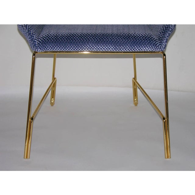 Wood Smania Italian Modern Prototype Brass and Azur Blue Living Room Armchair - in Showroom For Sale - Image 7 of 9