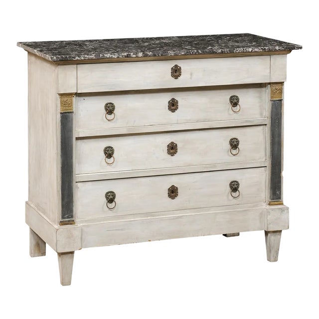 19th Century Neoclassic French Marble Top Chest For Sale