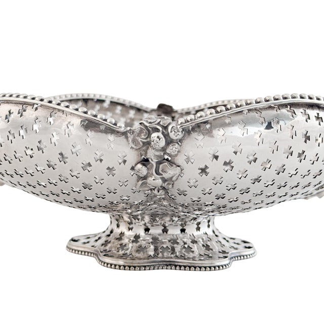 English Pierced Silver Centerpiece or Fruit Basket With Opposing Handles For Sale - Image 9 of 13