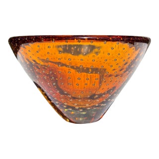 Murano Amber Bullicante Art Glass Bowl, C. 1970s For Sale