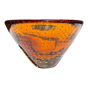 Murano Amber Bullicante Art Glass Bowl, C. 1970s