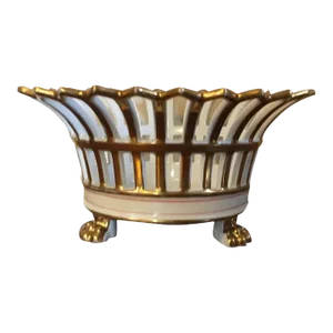 Antique Early 19th Century French Empire Porcelain Reticulated Corbeille Centerpiece with Lion Paw Feet