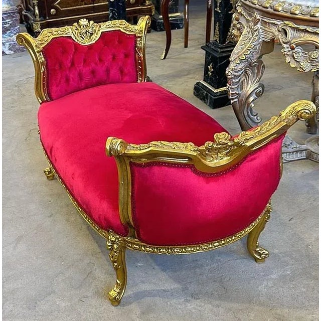 Baroque 1990s Baroque Style Red Velvet Tufted Bench For Sale - Image 3 of 5