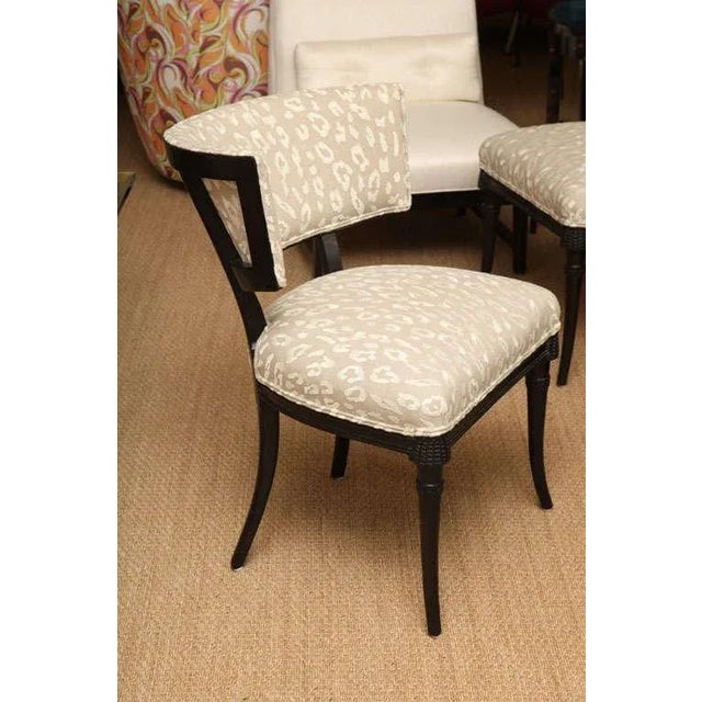 1940s Vintage 1940's Grosfeld House Regency Wood Side Chairs With Cream and Off White Leopard Upholstery Pair Of For Sale - Image 5 of 10