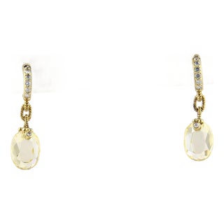 Mid 20th Century Pair Judith Ripka Diamond Canary Crystal 18k Yellow Gold Dangle Earrings For Sale