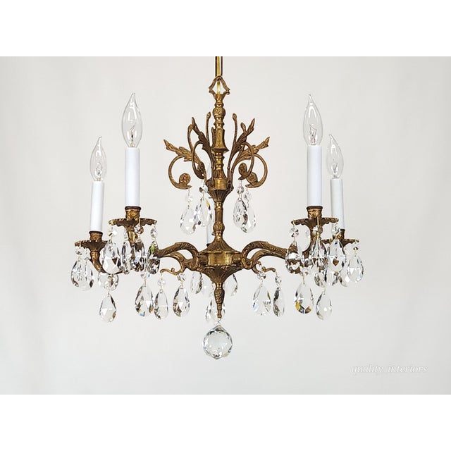 1960s Antique 5 Light Beautiful Bonny Bitty Brass Cut Lead Glass Crystal Chandelier For Sale - Image 5 of 12