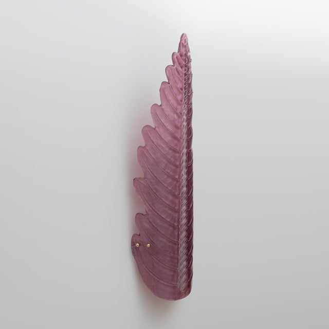 Mid-Century Modern Murano Glass Amethyst Pink Big Leafs Sconces, 2000, Set of 2 For Sale - Image 6 of 10