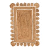 3'x5' White Trim Jute Scallop Braided Handmade Rug For Sale
