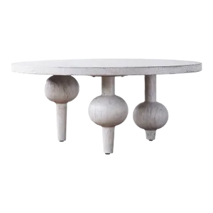 Matthew Izzo Home Bubbles Round Whitewashed Pine Wood Coffee Table