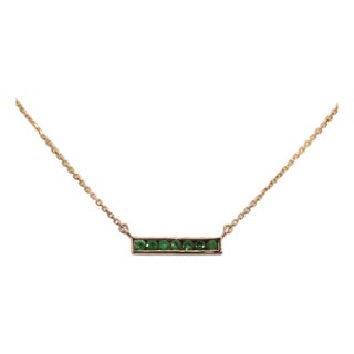 Natural Zambian Emerald Necklace in Solid 14k Gold – 2mm Round Green Emerald Gem For Sale