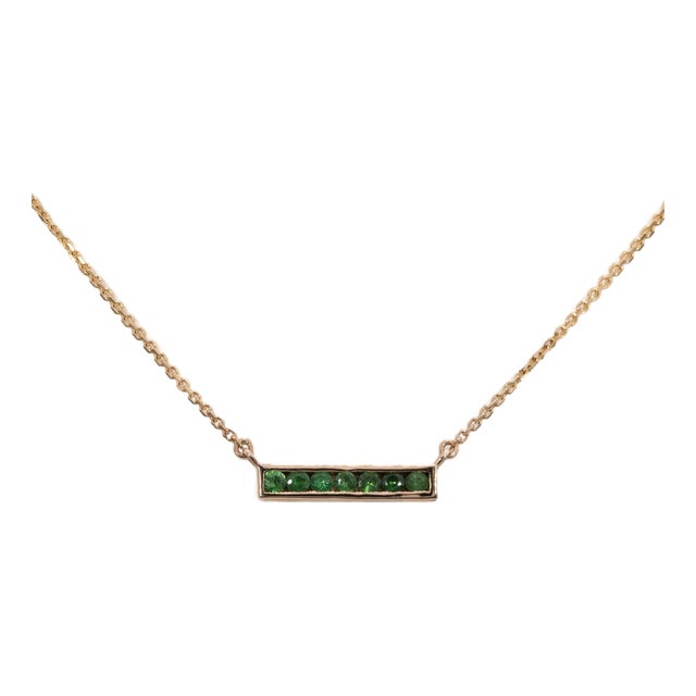 Natural Zambian Emerald Necklace in Solid 14k Gold – 2mm Round Green Emerald Gem For Sale