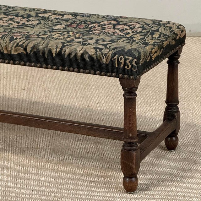 1930s Antique Renaissance Revival Floral Needlepoint Tapestry Bench For Sale - Image 5 of 18
