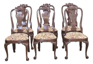 Late 20th Century Set of 6 Stickley Williamsburg Style Mahogany Side Chairs Needlepoint Fabric
